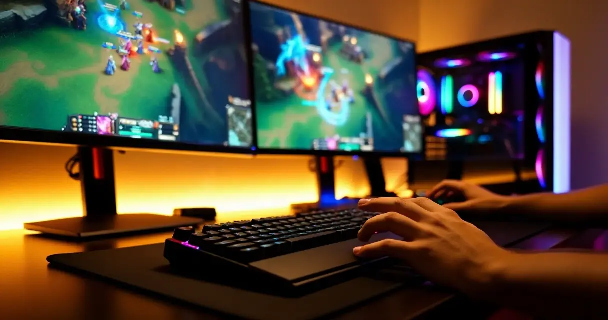 Dota 2 kilpapelaaja analysoimas peliä tietokoneella 2026